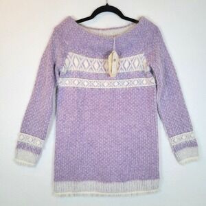 Sleeping on Snow Womens Fair Isle Knit Wool Eyelash Sweater Size Small Purple